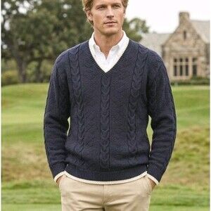 NWOT Vintage Tommy Hilfiger Golf Size XL Handknit Cable Knit Sweater V-Neck 90s